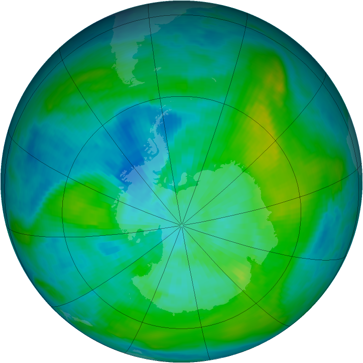 Antarctic ozone map for 15 March 1980